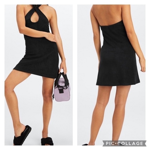 FABLETICS Women’s Black ISLAND TERRY HALTER DRESS Criss Cross Neckline Size XXL - Picture 1 of 7